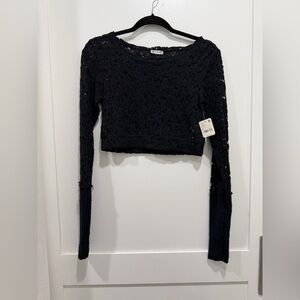 Free People Lace Crop Long Sleeve Black S NWT